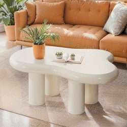 LANTINE Cloud Coffee Table, Cute End Table, Modern Coffee Table, Cartoon Coffee Table, Irregular Indoor Tea Table for Small Space, Cream In White