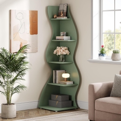 LANTINE Corner Shelf, Modern 5-Tier Wall Corner Bookshelf, Stylish Corner Small Bookcase Storage Rack Plant Stand \w Unique Shape for Living Room