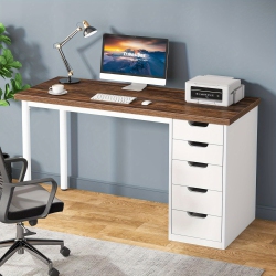 LANTINE Computer Desk \w 5 Drawers, 47 Inches Rustic Home Office Desk \w Storage, Modern Simple Laptop Desk Study Writing Table for Small Spaces