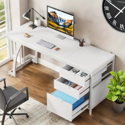 LANTINE Study Table Computer Desk \w 3 Drawers, Modern PC Desk \w File Storage, 59-Inch Writing Table Workstation \w Large Desktop And Metal Frame