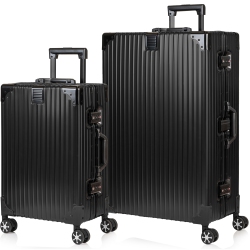 CHAMPS Elite Aluminum 2-Piece Luggage Set -Black