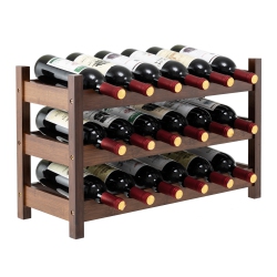 GYMAX 3 Tier 18 Bottle Wine Storage Cabinet Shelf Bamboo Wine Rack for Wine Lovers