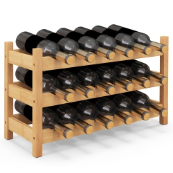 GYMAX 3 Tier 18 Bottle Wine Storage Cabinet Shelf Bamboo Wine Rack for Wine Lovers