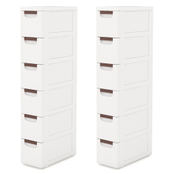 GYMAX 2PCs 6-Drawer Narrow Rolling Storage Cabinet W/ Pull Handles Built-In Wheels