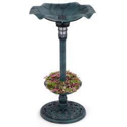 GYMAX Solar Bird Bath Standing Pedestal Birdbath & Feeder Combo W/ Lotus Leaf Bowl