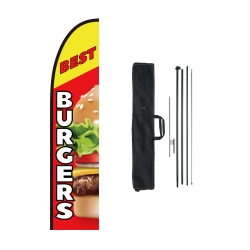 VEVOR 16.3 Ft Burger Restaurant Advertising Feather Flag \w Pole Kit, Advertising Flags for Business Outside, Includes 1 Banner Flag, 1 Pole, 1