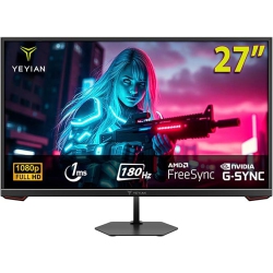 YEYIAN 27 Inch Gaming Monitor 1080P Fhd 180Hz 1Ms, 16:9 Flat Ips Ultra-Slim Panel, 97% Srgb 1000:1 Contrast Ratio 178° View Angle, HDr 10, HDMI