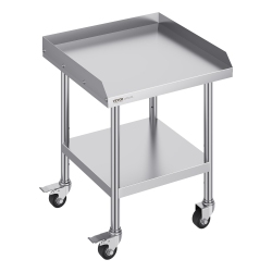 VEVOR 24 X 24 X 30 Inch Stainless Steel Work Table, Commercial Food Prep Worktable \w 4 Wheels, Casters, 3-Sided Backsplash Heavy Duty Prep