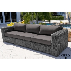CIEUX Champagne Outdoor Patio Wicker Sofa In With Sunbrella Cushions (Canvas Taupe) In Grey