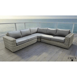 CIEUX Champagne Outdoor Patio Wicker Corner Sectional Sofa In With Sunbrella Cushions (Canvas Charcoal) In Grey