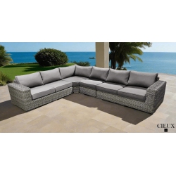 CIEUX Champagne Outdoor Patio Wicker L-Shaped Sectional Sofa In With Sunbrella Cushions (Canvas Taupe) In Grey