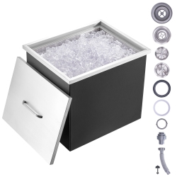 VEVOR 21"l X 17"w X 18"h Drop In Ice Chest, Stainless Steel Ice Cooler, Commercial Ice Bin \w Cover, 40 Qt Outdoor Kitchen Ice Bar, Drain-Pipe And