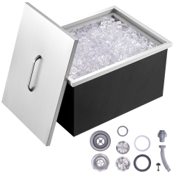VEVOR 20"l X 14"w X 12"h Drop In Ice Chest, Stainless Steel Ice Cooler, Commercial Ice Bin \w Cover, 40 Qt Outdoor Kitchen Ice Bar, Drain-Pipe And