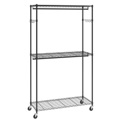 VEVOR 3 Storage Tiers Heavy Duty Clothes Rack, Rolling Clothing Garment Rack, 2 Rods And 2 Pairs Side Hooks, Adjustable Height Clothing Rack Closet