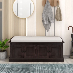 YOULIGHTS Storage Bench for Entryway, Wood Storage Benches With Adjustable Shelves, Shoe Bench With Storage And Removable Cushion for Entryway, Espresso