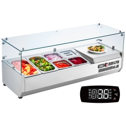 VEVOR 135 W Refrigerated Condiment Prep Station, Countertop Refrigerated Condiment Station, \w 2 1/3 Pans & 4 1/6 Pans, 304 Stainless Body And PC