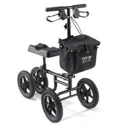 VEVOR 350Lbs Knee Scooter, Carbon Steel Knee Walker \w Height-Adjustable Handlebar & Knee Pad, 12" All-Terrain Wheel, Dual Brakes, Leg Recovery