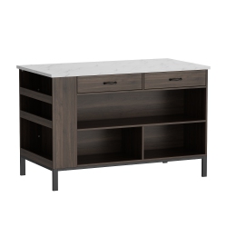 FAMAPY Brown Composite Kitchen Island With Mdf Base And Storage, 2 Drawers & Open Shelf (55.1" W X 30" D X 36" H) In Dark Brown