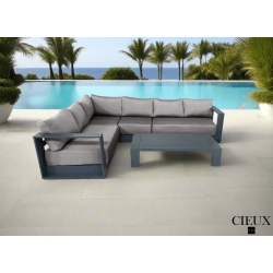 CIEUX Lyon 2 Piece Outdoor Patio Aluminum Metal L-Shaped Sectional Sofa And Coffee Table Set In Midnight With Sunbrella Cushions (Canvas Taupe)