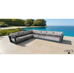 CIEUX Lyon Outdoor Patio Aluminum Metal Large L-Shaped Sectional Sofa In Midnight With Sunbrella Cushions (Canvas Taupe) In Grey