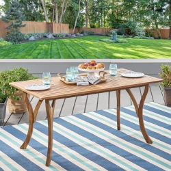 YOULIGHTS 59 Inch Rectangular Solid Wood Table Dining Table, Teak Finish for Outdoor ＆ Indoor