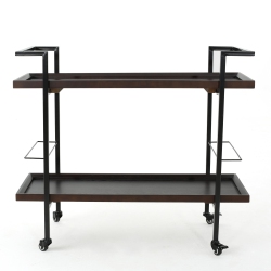 YOULIGHTS Wooden Bar Cart, Dark Walnut Finish Powder Coated Frame Kitchen Cart With Roller Casters That Lock Into Place for Use In The Kitchen