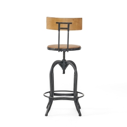 YOULIGHTS The Ximen Fir Wood Back Bar Chair With Silver Straps And Brushed Silver Iron Legs for Any Vintage Style Study And Home Bar Area In Black