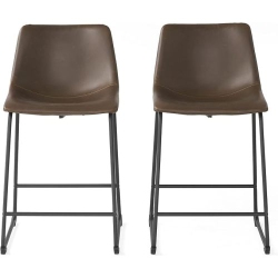 YOULIGHTS Vintage 24-Inch Counter Stool, Set Of 2 Pu Barstool \w Upholstered Seat And Iron Frame, Modern Bucket Barstool for Home Kitchen Counter