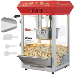 VEVOR 850W Popcorn Maker, Popcorn Popper Machine, 8 OZ Kettle Makes 48 Cups Per Batch, Countertop Popcorn Maker \w Tempe Glass, Includes 4 Scoops
