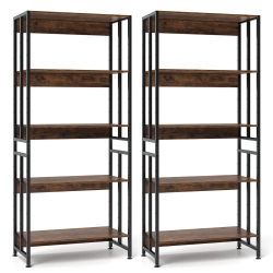 COSTWAY 2 PCs 5 Tier Bookshelf 62" Tall Bookcase With Tiltable Shelves Display Storage Rack