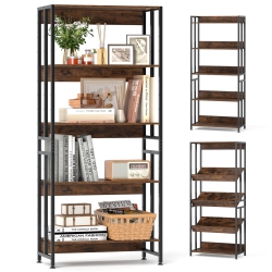 COSTWAY 1 PCs 5 Tier Bookshelf 62" Tall Bookcase With Tiltable Shelves Display Storage Rack