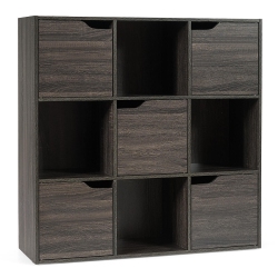 COSTWAY 9 Cube Bookcase Cabinet Wood Bookcase Storage Shelves Room Divider Organization Gray/white