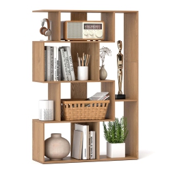 COSTWAY 47" Open-Back Geometric Bookshelf Home 6-Cube Large Bookcase With Anti-Tip Kits Natural/white