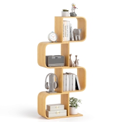 COSTWAY 1/2 PCs 4-Tier S-Shaped Bookcase With 4 Open Cubes Geometric Corner Display Shelf
