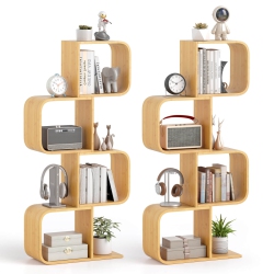 COSTWAY 1/2 PCs 4-Tier S-Shaped Bookcase With 4 Open Cubes Geometric Corner Display Shelf