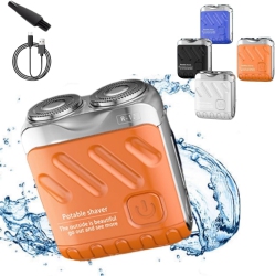 GREEN SCENIC Mini Portable Electric Shaver, Men's USB Pocket Shaver, Waterproof Rechargeable Double Head Shaver, Wet And Dry Electric Shaver-Orange
