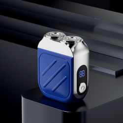 GREEN SCENIC Washable Mini Rechargeable Dual Head Magnetic Electric Shaver Portable Digital Display Beard Shaver - In Blue