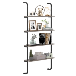 COSTWAY 4-Tier Wall-Mounted Ladder Shelf Display Bookshelf With Heavy-Duty Metal Frame