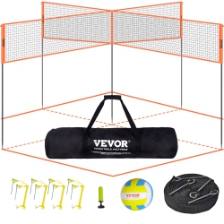 VEVOR 4-Way Volleyball Net, Adjustable Height Badminton Net Set for Backyard Beach Lawn, Outdoor Portable Volleyball Net \w Carrying Bag, 4 Square