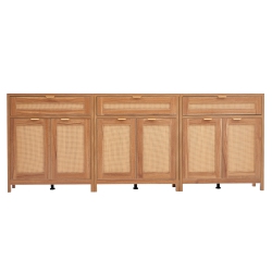VEVOR Set Of 3 Rattan Cabinet, Rattan Storage Cabinet \w 6 Magnetic Doors And 3 Drawers, Sideboard Buffet Cabinet \w Adjustable Shelves, For