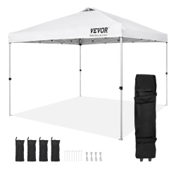 VEVOR 10 X 10 Ft Pop Up Canopy Tent, 250 D Pu Silver Coated Tarp, \w Portable Roller Bag And 4 Sandbags, Waterproof And Sun Shelter Gazebo For
