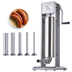 VEVOR 7L / 15Lbs Manual Sausage Stuffer, Vertical Sausage Machine, Dual-Speed Meat Stuffer, Made Of Food-Grade 304 Stainless Steel, Includes 5