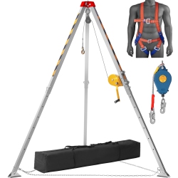 VEVOR Confined Space Tripod Kit, 1200 Lbs Winch, Tripod 7' Legs And 98' Cable, Confined Space Rescue Tripod 32.8' Fall Protection, Harness, Storage