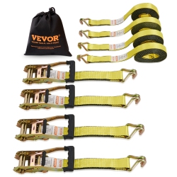 VEVOR (4Pk) Ratchet Tie Down Straps, 10000 Lb Break Strength, Double J Hook Includes 4 2" X 27' Rachet Tie Downs \w Handles, for Moving Securing
