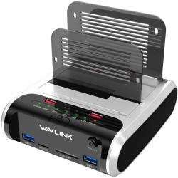 WAVLINK USB 3.0 Dual Bay External Hard Drive Docking Station \w Offline Clone Function for 2.5/3.5 Inch SATA HDD/ssd, Max 10Tb Per Bay, Sd/tf Card