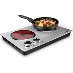 CUSIMAX Hot Plate, 1800W Ceramic Electric Hot Plate for Cooking, Dual Control Infrared Cooktop, Portable Countertop Burner, Glass Plate Electric