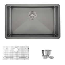 STYLISH 30 Inch Graphite Single Bowl Undermount Stainless Steel Kitchen Sink With Grid And Basket Strainer S-711Xn In Black