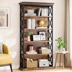LANTINE 6-Tier Bookcase, 71 Inches Industrial Bookshelves And Bookcases, Floor Standing 5 Shelf Display Storage Shelves Tall Bookcase for Home
