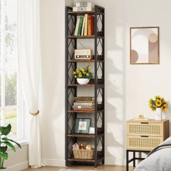 LANTINE Corner Shelf, 78.7 Inch Extra Tall Narrow Bookshelf, 7 Tier Skinny Bookcase for Small Spaces, Freestanding Display Shelves, Multifunctional