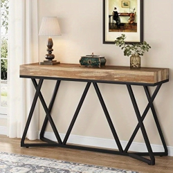 LANTINE 55 Inches Console Table, Farmhouse Sofa Table Wood Entryway Table \w Unique Metal Base, Behind The Couch Table Foyer Table, Industrial Accent